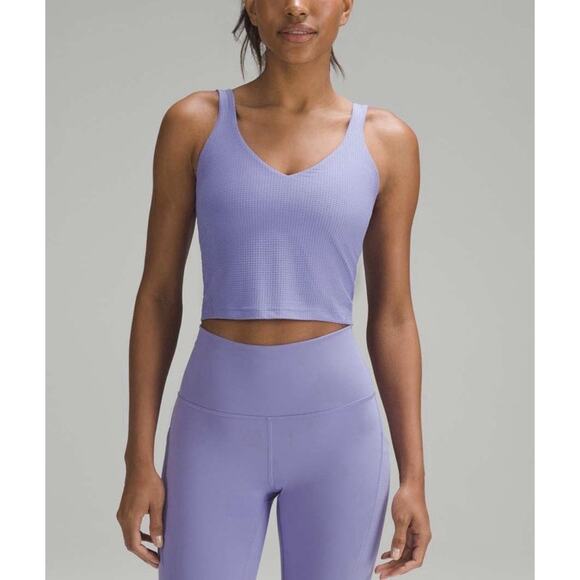 Lululemon Womens Sz 14 Scoop Neck Yoga Tank Top Grid Texture Dark Lavender - Picture 8 of 8